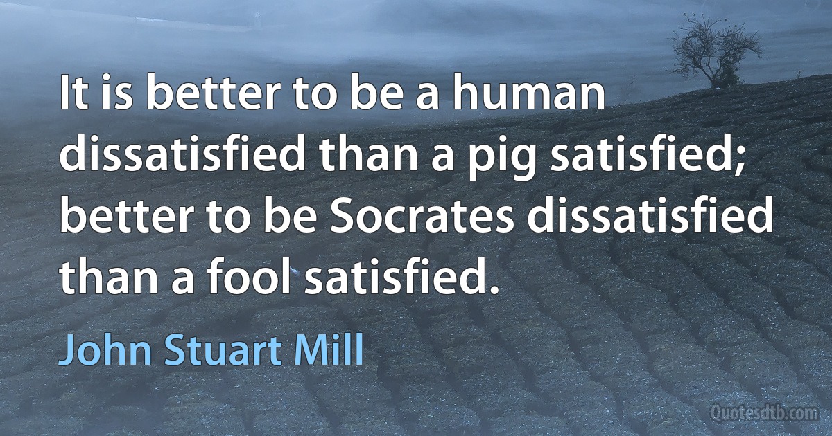 It is better to be a human dissatisfied than a pig satisfied; better to be Socrates dissatisfied than a fool satisfied. (John Stuart Mill)