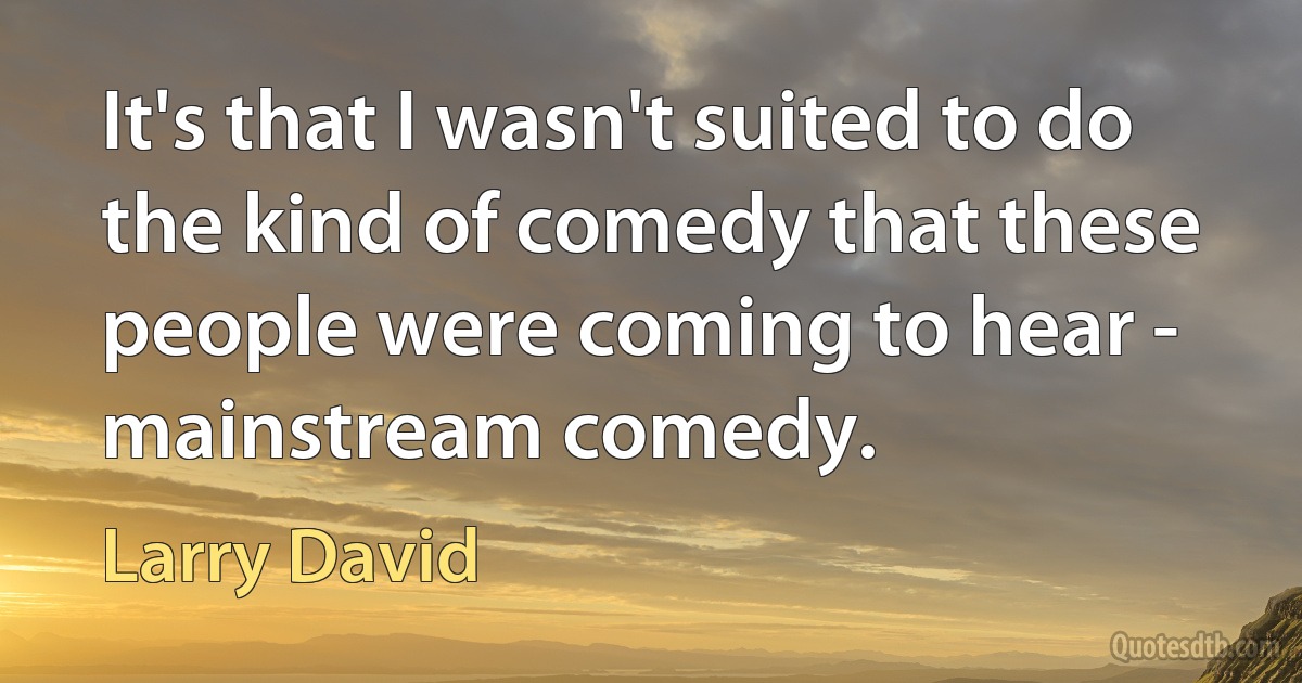 It's that I wasn't suited to do the kind of comedy that these people were coming to hear - mainstream comedy. (Larry David)