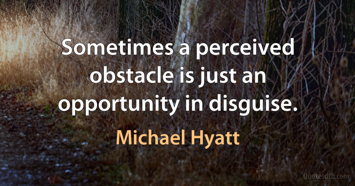 Sometimes a perceived obstacle is just an opportunity in disguise. (Michael Hyatt)