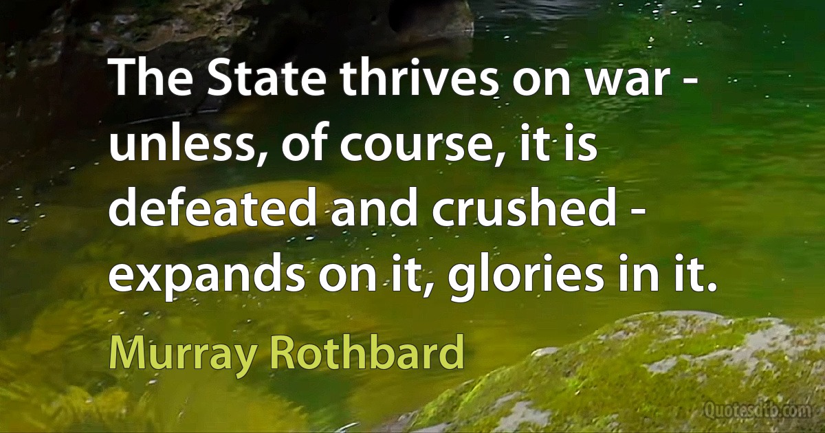 The State thrives on war - unless, of course, it is defeated and crushed - expands on it, glories in it. (Murray Rothbard)