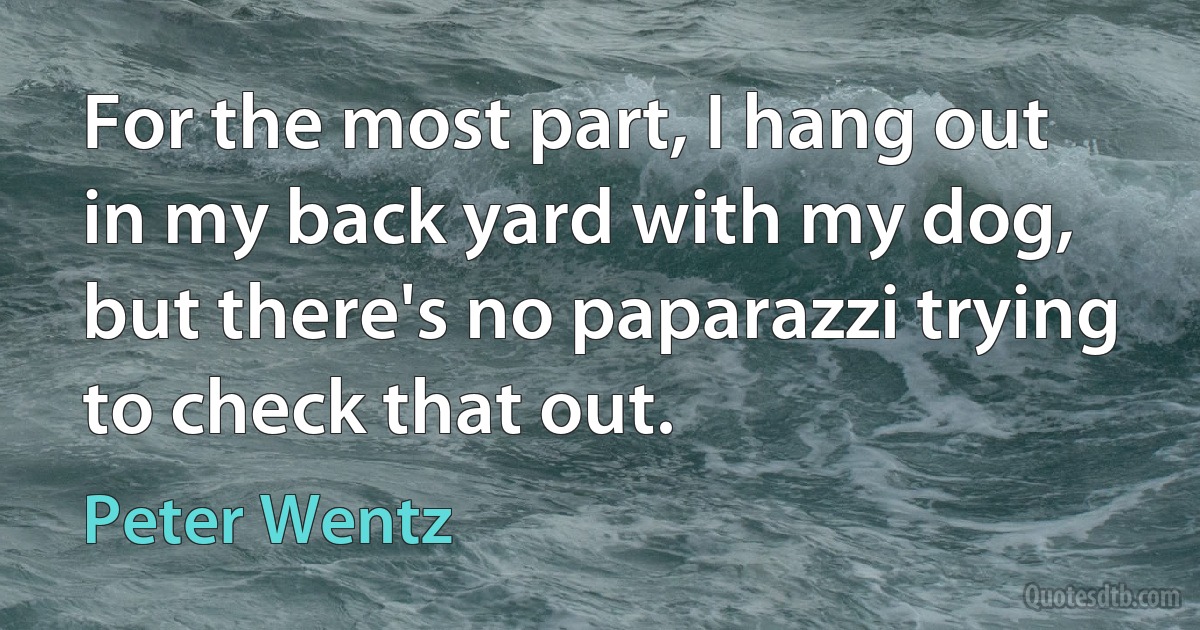 For the most part, I hang out in my back yard with my dog, but there's no paparazzi trying to check that out. (Peter Wentz)