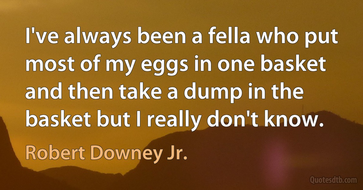 I've always been a fella who put most of my eggs in one basket and then take a dump in the basket but I really don't know. (Robert Downey Jr.)