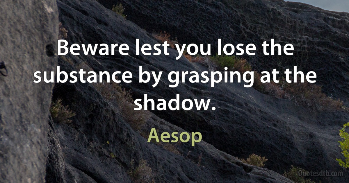 Beware lest you lose the substance by grasping at the shadow. (Aesop)