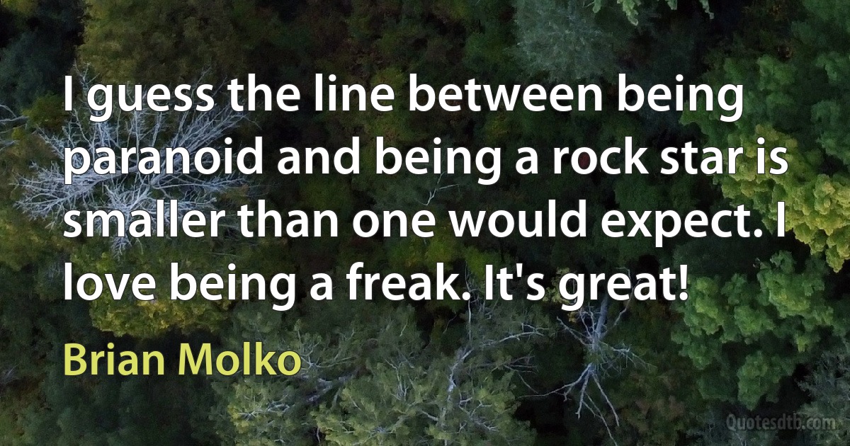 I guess the line between being paranoid and being a rock star is smaller than one would expect. I love being a freak. It's great! (Brian Molko)