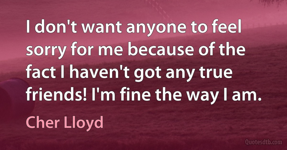 I don't want anyone to feel sorry for me because of the fact I haven't got any true friends! I'm fine the way I am. (Cher Lloyd)