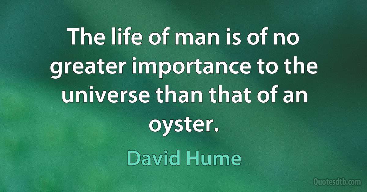 The life of man is of no greater importance to the universe than that of an oyster. (David Hume)