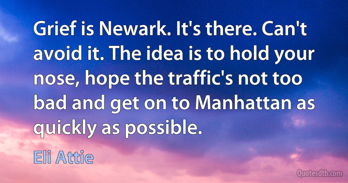 Grief is Newark. It's there. Can't avoid it. The idea is to hold your nose, hope the traffic's not too bad and get on to Manhattan as quickly as possible. (Eli Attie)