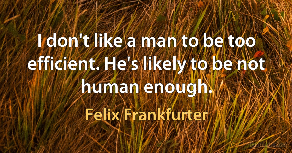 I don't like a man to be too efficient. He's likely to be not human enough. (Felix Frankfurter)