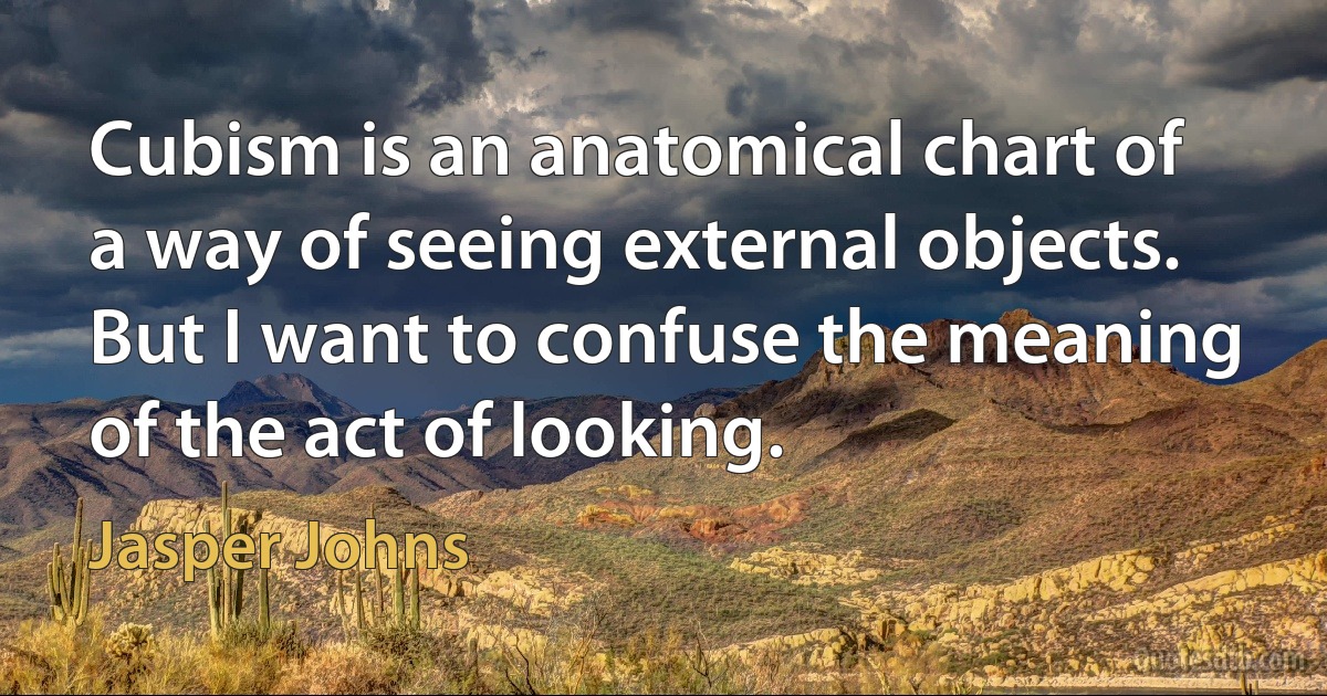 Cubism is an anatomical chart of a way of seeing external objects. But I want to confuse the meaning of the act of looking. (Jasper Johns)