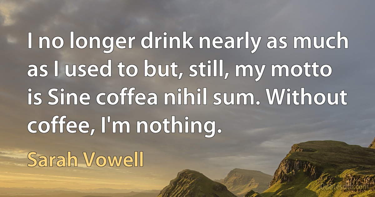 I no longer drink nearly as much as I used to but, still, my motto is Sine coffea nihil sum. Without coffee, I'm nothing. (Sarah Vowell)