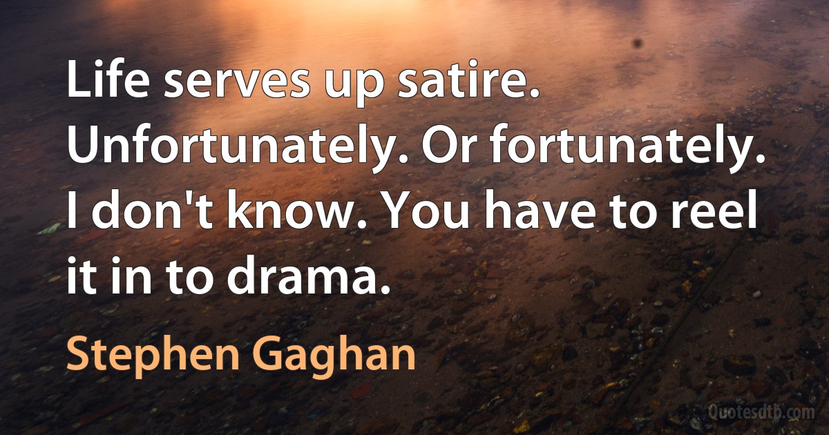 Life serves up satire. Unfortunately. Or fortunately. I don't know. You have to reel it in to drama. (Stephen Gaghan)