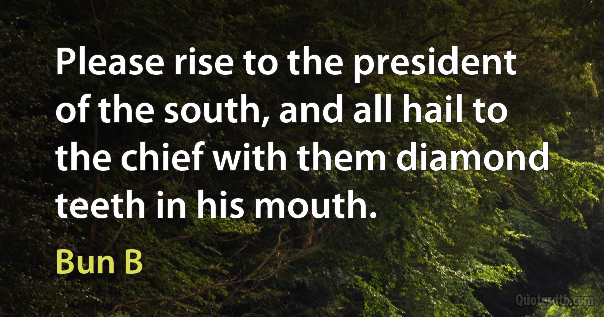 Please rise to the president of the south, and all hail to the chief with them diamond teeth in his mouth. (Bun B)