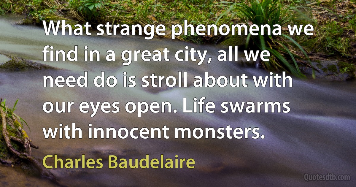 What strange phenomena we find in a great city, all we need do is stroll about with our eyes open. Life swarms with innocent monsters. (Charles Baudelaire)