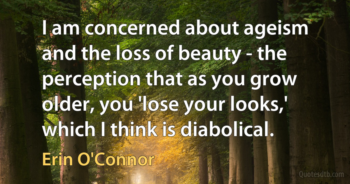 I am concerned about ageism and the loss of beauty - the perception that as you grow older, you 'lose your looks,' which I think is diabolical. (Erin O'Connor)