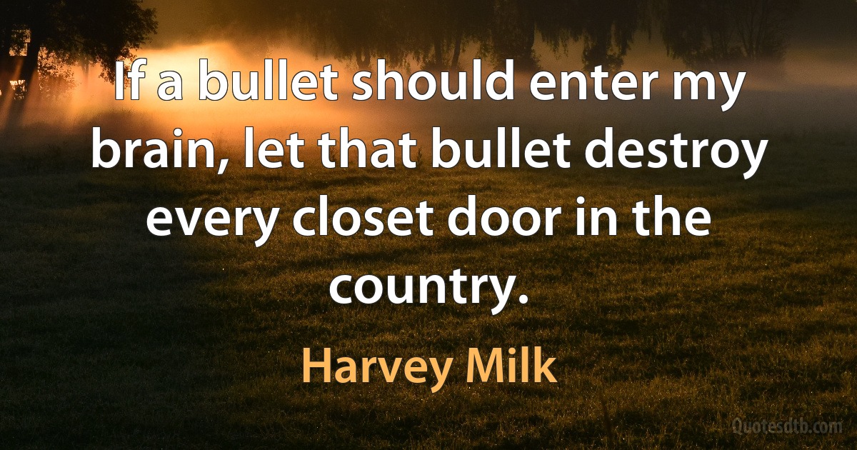 If a bullet should enter my brain, let that bullet destroy every closet door in the country. (Harvey Milk)