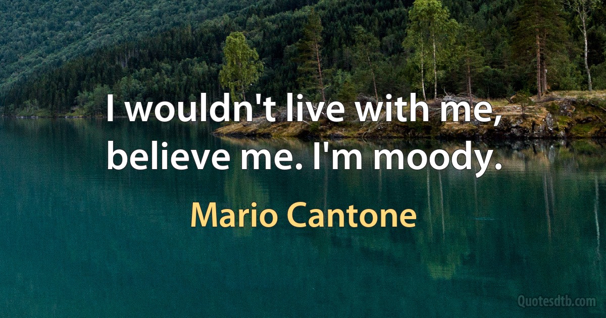 I wouldn't live with me, believe me. I'm moody. (Mario Cantone)