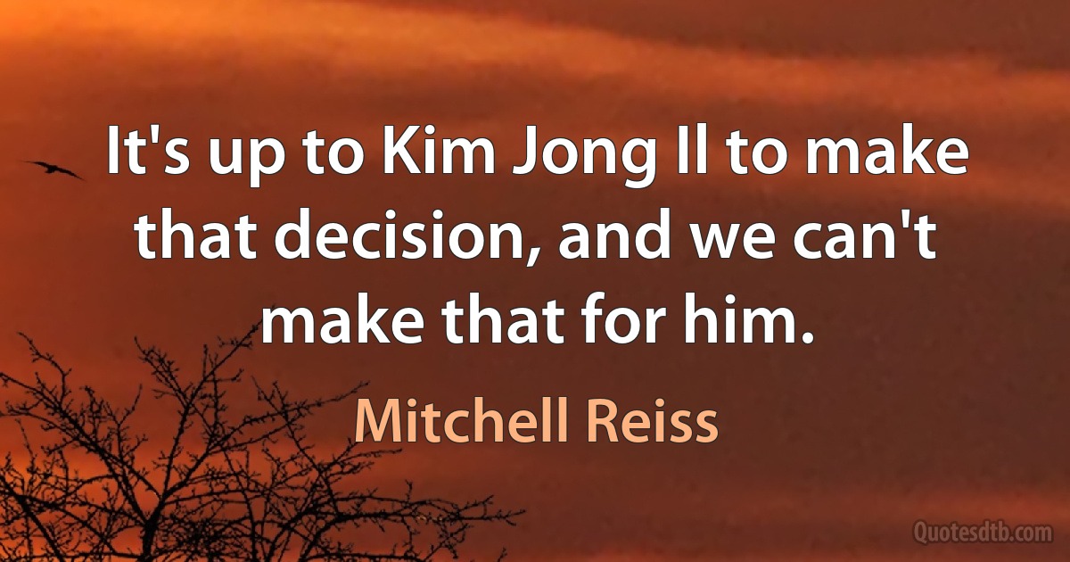 It's up to Kim Jong Il to make that decision, and we can't make that for him. (Mitchell Reiss)