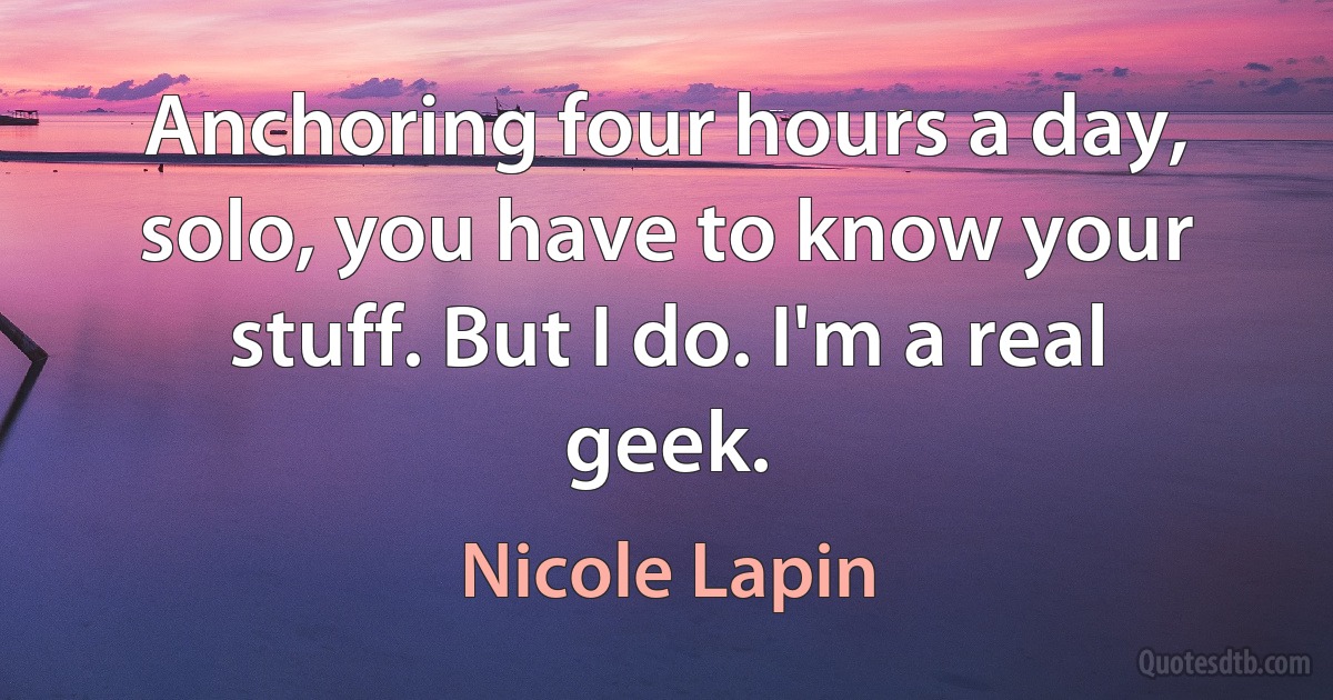 Anchoring four hours a day, solo, you have to know your stuff. But I do. I'm a real geek. (Nicole Lapin)