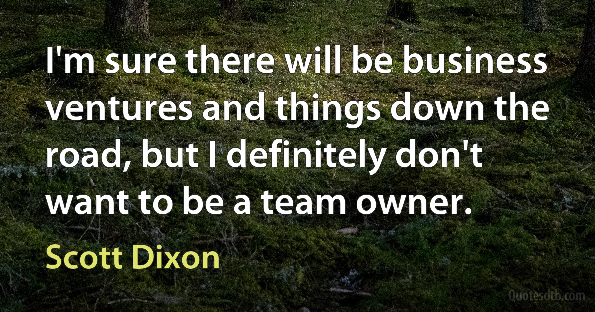 I'm sure there will be business ventures and things down the road, but I definitely don't want to be a team owner. (Scott Dixon)