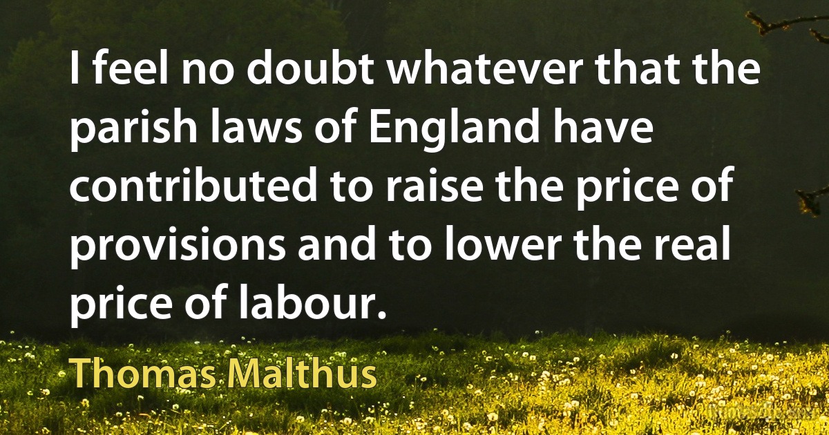 I feel no doubt whatever that the parish laws of England have contributed to raise the price of provisions and to lower the real price of labour. (Thomas Malthus)