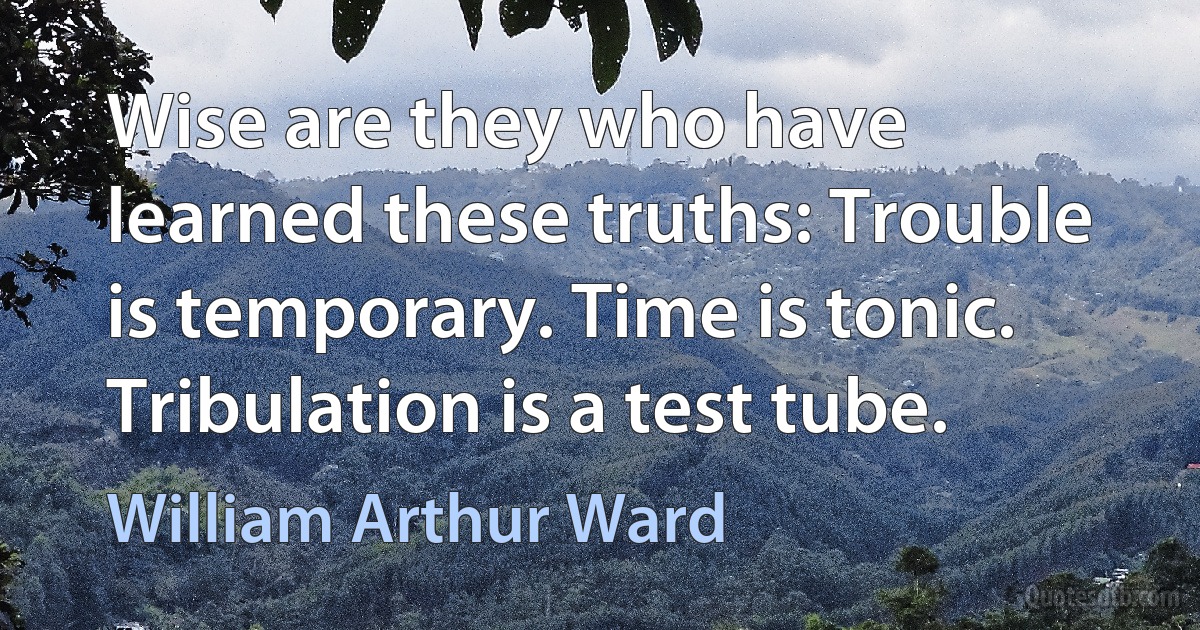 Wise are they who have learned these truths: Trouble is temporary. Time is tonic. Tribulation is a test tube. (William Arthur Ward)