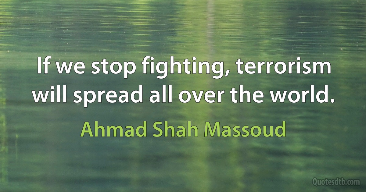 If we stop fighting, terrorism will spread all over the world. (Ahmad Shah Massoud)