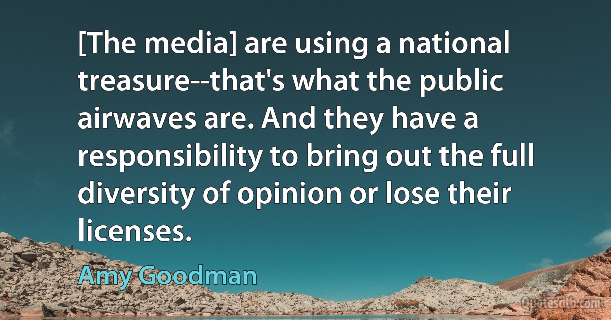 [The media] are using a national treasure--that's what the public airwaves are. And they have a responsibility to bring out the full diversity of opinion or lose their licenses. (Amy Goodman)