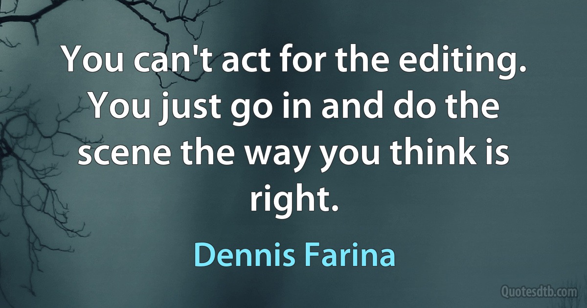 You can't act for the editing. You just go in and do the scene the way you think is right. (Dennis Farina)