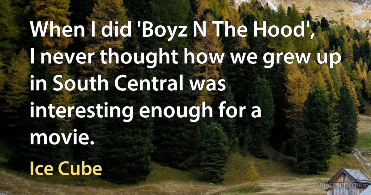 When I did 'Boyz N The Hood', I never thought how we grew up in South Central was interesting enough for a movie. (Ice Cube)