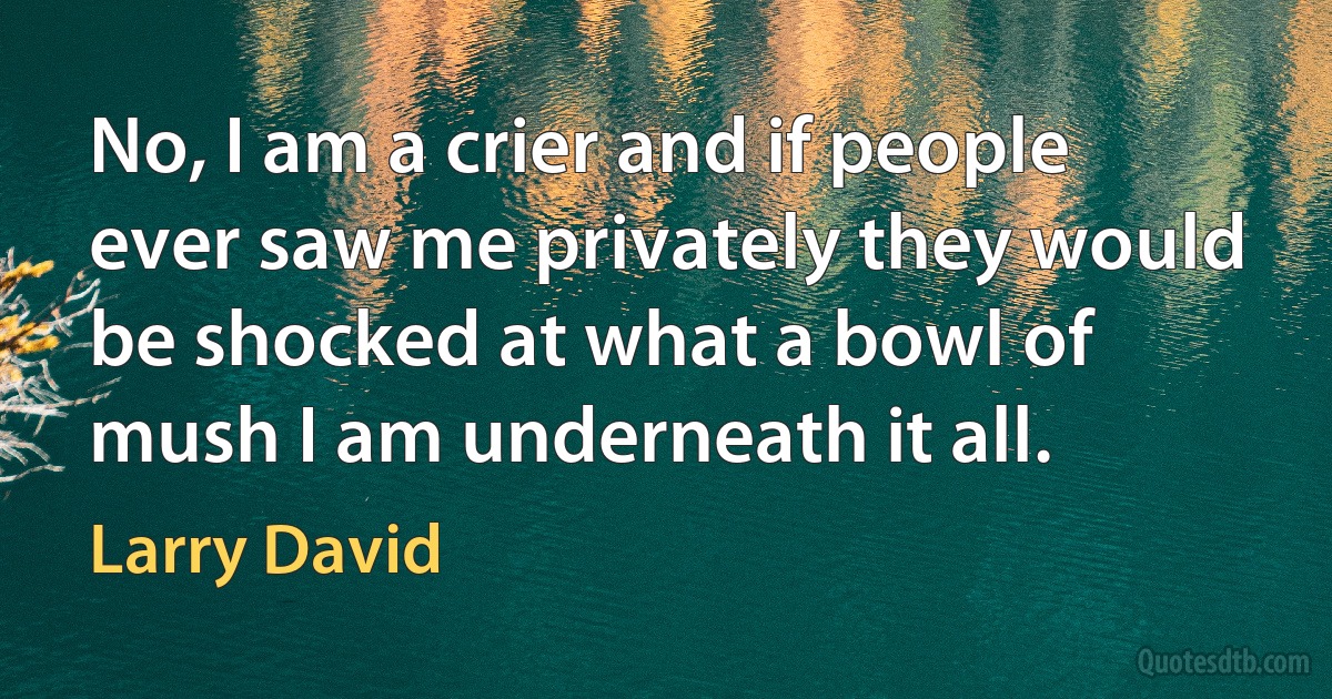 No, I am a crier and if people ever saw me privately they would be shocked at what a bowl of mush I am underneath it all. (Larry David)