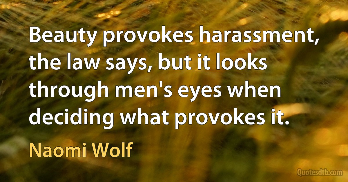 Beauty provokes harassment, the law says, but it looks through men's eyes when deciding what provokes it. (Naomi Wolf)