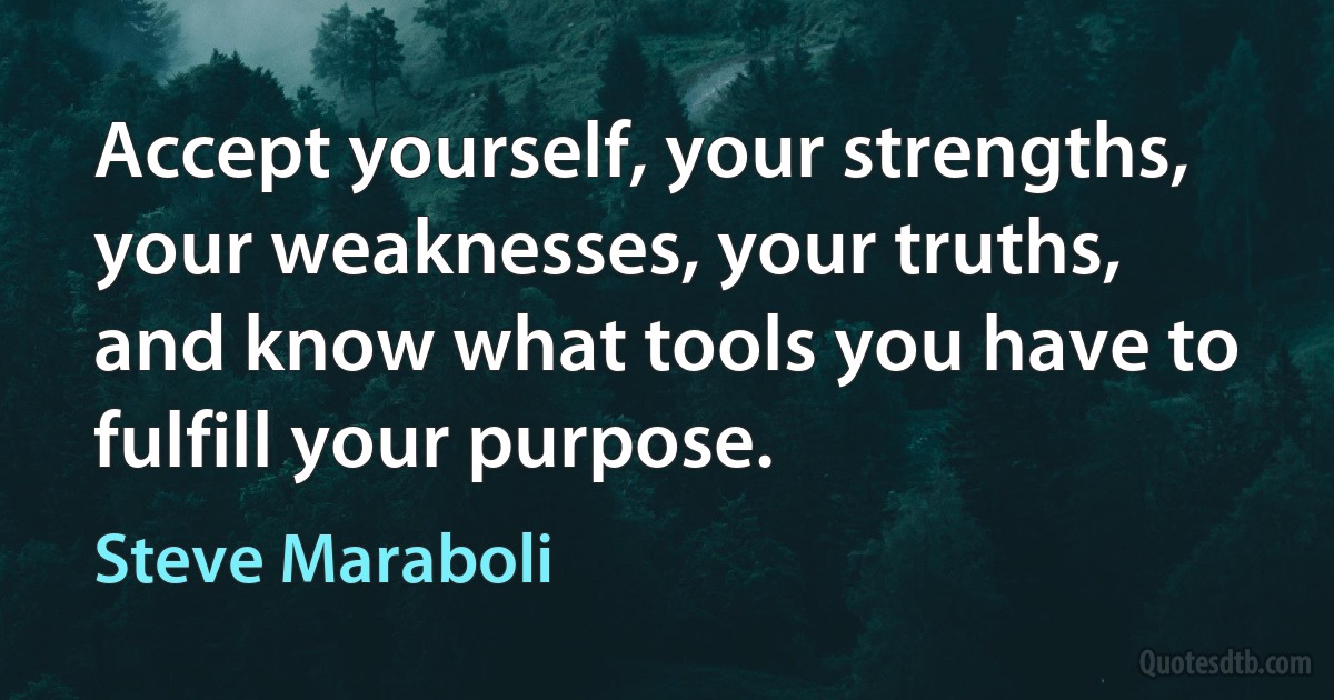 Accept yourself, your strengths, your weaknesses, your truths, and know what tools you have to fulfill your purpose. (Steve Maraboli)