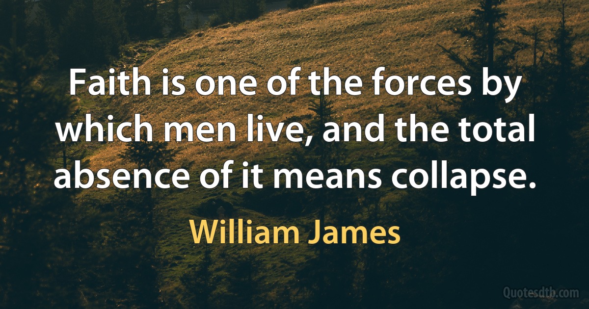 Faith is one of the forces by which men live, and the total absence of it means collapse. (William James)