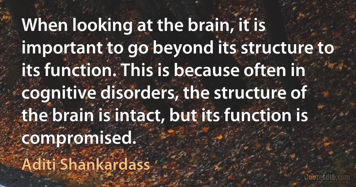 When looking at the brain, it is important to go beyond its structure to its function. This is because often in cognitive disorders, the structure of the brain is intact, but its function is compromised. (Aditi Shankardass)