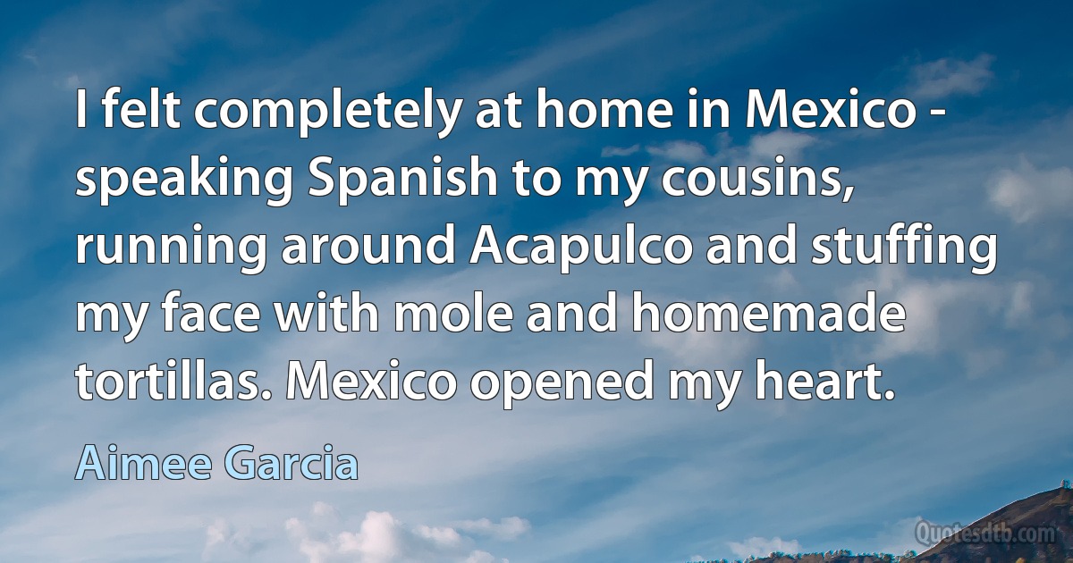 I felt completely at home in Mexico - speaking Spanish to my cousins, running around Acapulco and stuffing my face with mole and homemade tortillas. Mexico opened my heart. (Aimee Garcia)