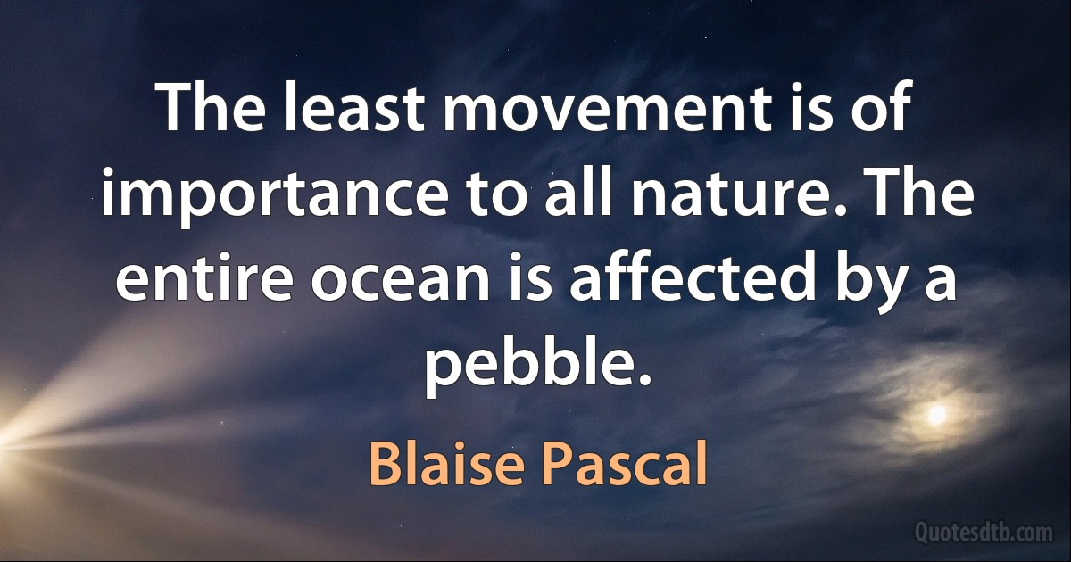 The least movement is of importance to all nature. The entire ocean is affected by a pebble. (Blaise Pascal)