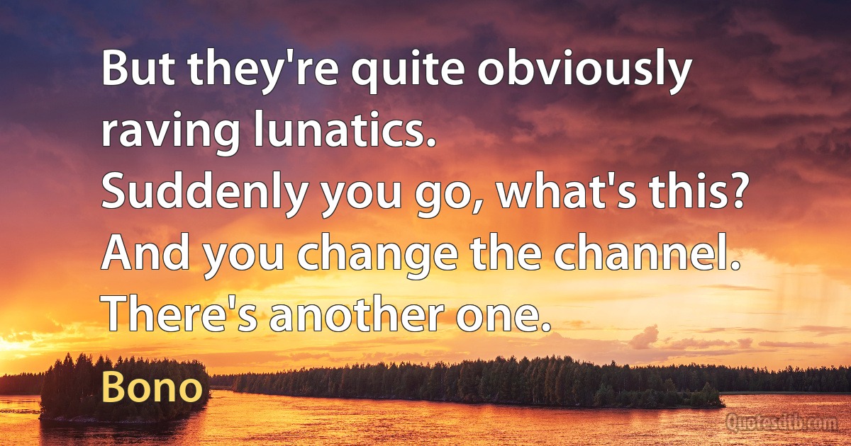 But they're quite obviously raving lunatics.
Suddenly you go, what's this? And you change the channel. There's another one. (Bono)