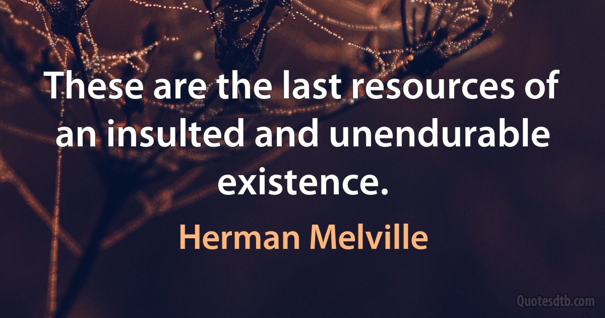 These are the last resources of an insulted and unendurable existence. (Herman Melville)