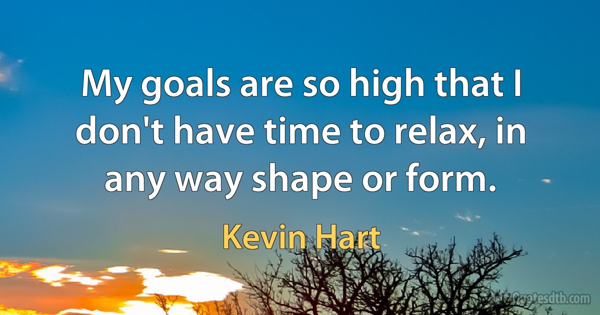 My goals are so high that I don't have time to relax, in any way shape or form. (Kevin Hart)