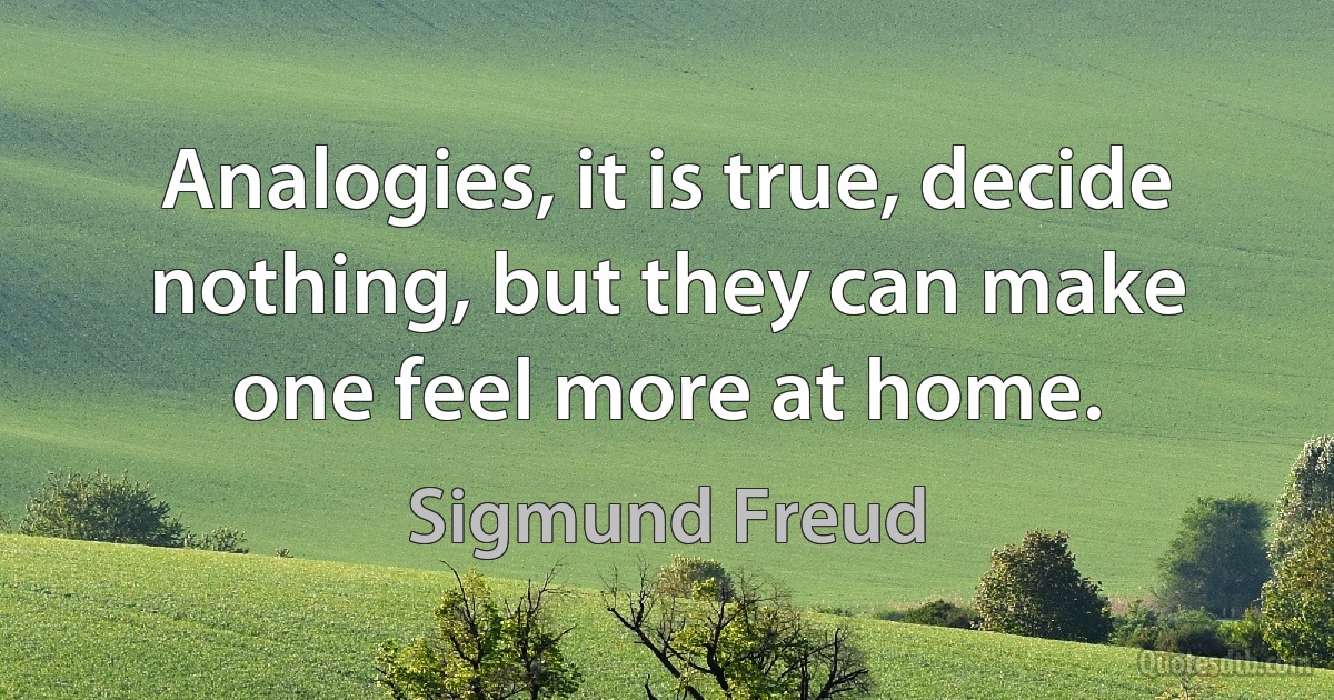 Analogies, it is true, decide nothing, but they can make one feel more at home. (Sigmund Freud)