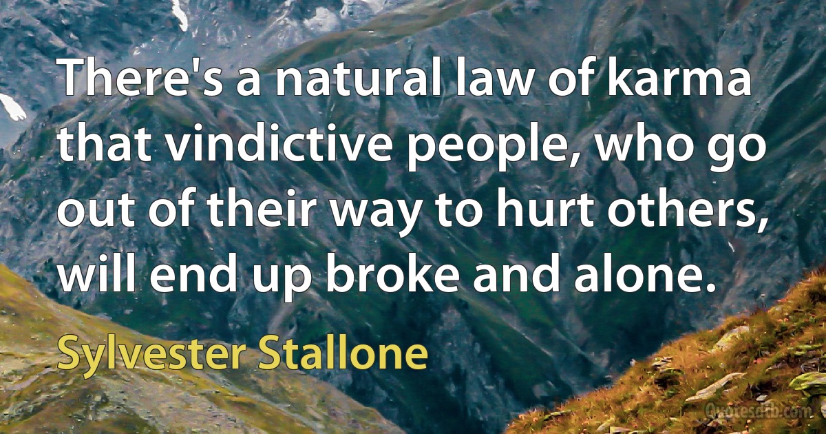 There's a natural law of karma that vindictive people, who go out of their way to hurt others, will end up broke and alone. (Sylvester Stallone)