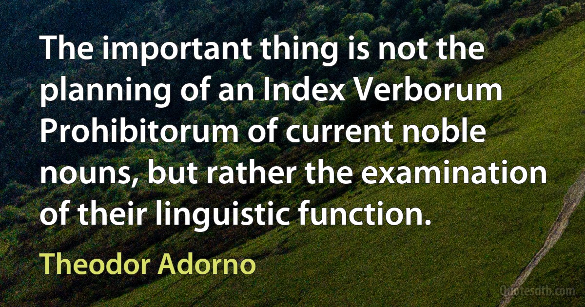 The important thing is not the planning of an Index Verborum Prohibitorum of current noble nouns, but rather the examination of their linguistic function. (Theodor Adorno)