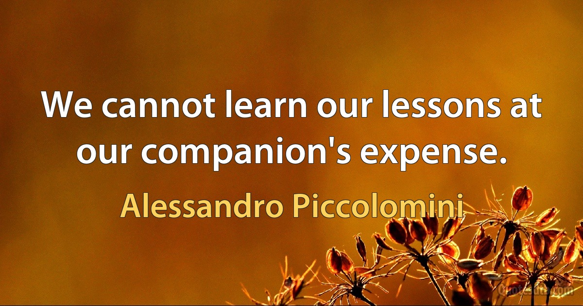 We cannot learn our lessons at our companion's expense. (Alessandro Piccolomini)