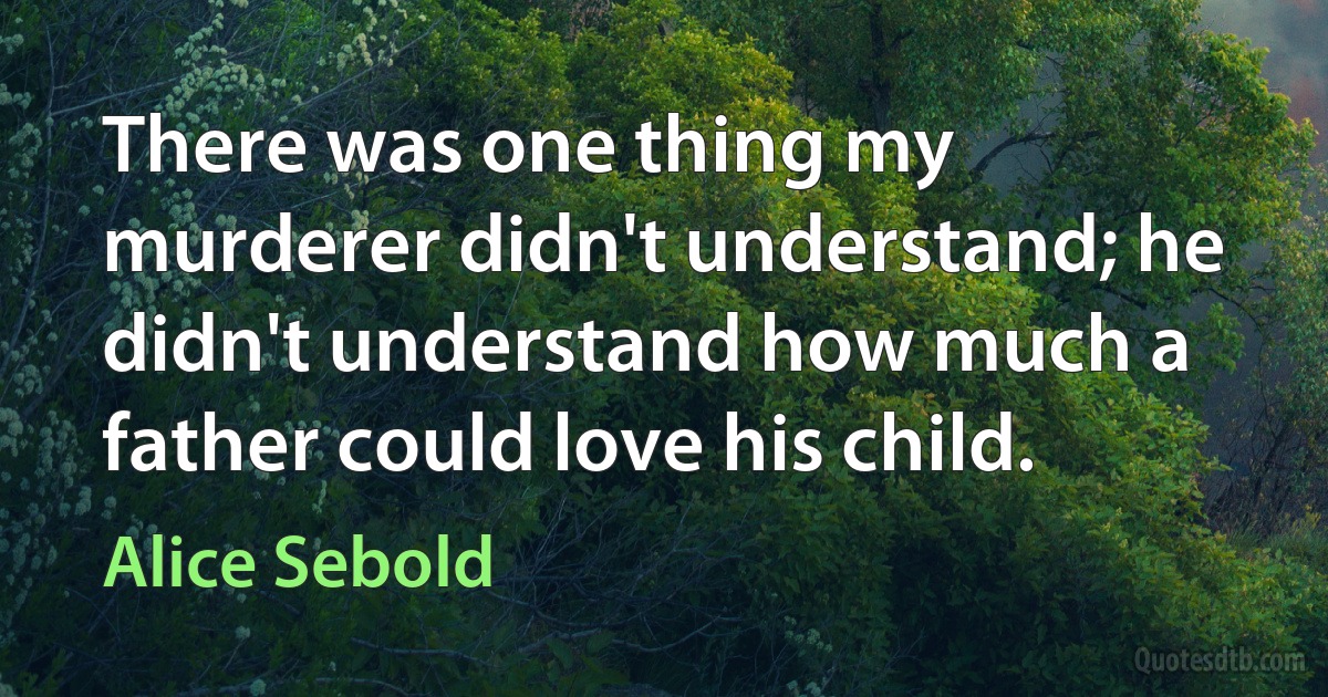 There was one thing my murderer didn't understand; he didn't understand how much a father could love his child. (Alice Sebold)