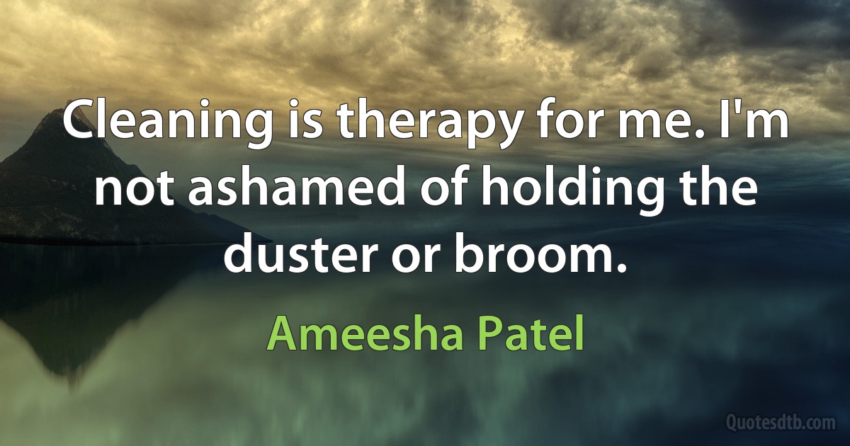 Cleaning is therapy for me. I'm not ashamed of holding the duster or broom. (Ameesha Patel)