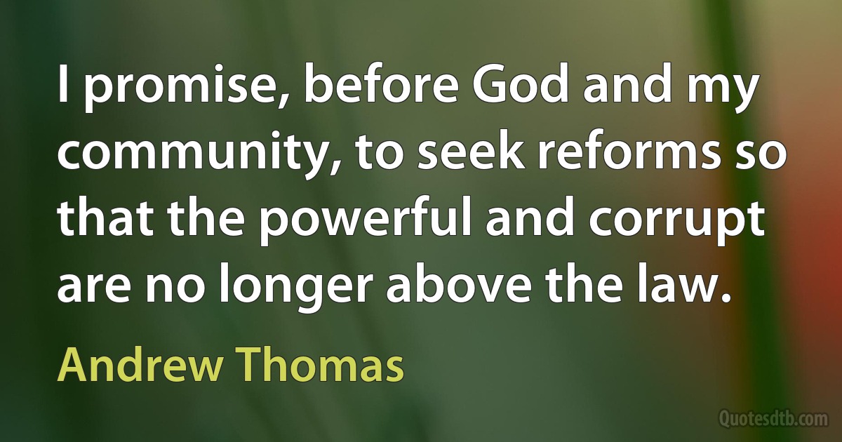 I promise, before God and my community, to seek reforms so that the powerful and corrupt are no longer above the law. (Andrew Thomas)