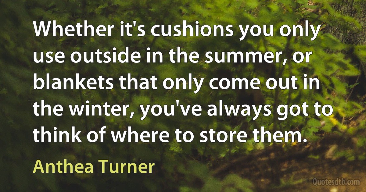 Whether it's cushions you only use outside in the summer, or blankets that only come out in the winter, you've always got to think of where to store them. (Anthea Turner)