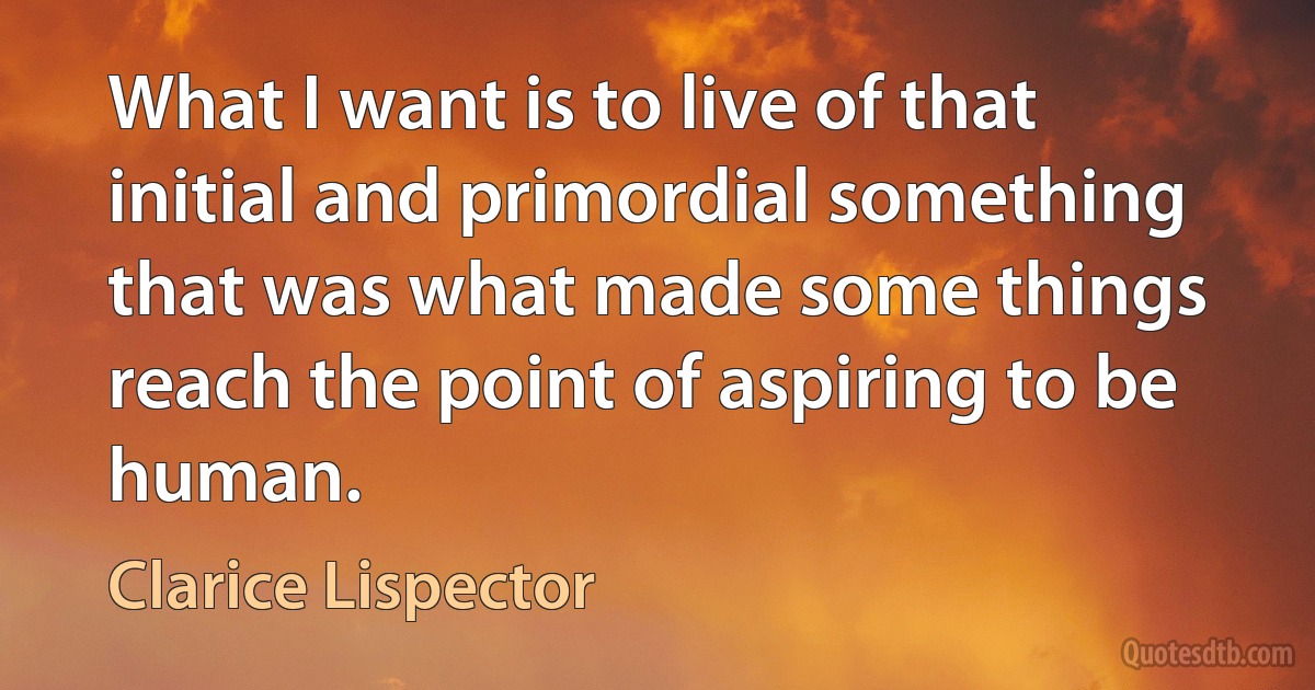 What I want is to live of that initial and primordial something that was what made some things reach the point of aspiring to be human. (Clarice Lispector)