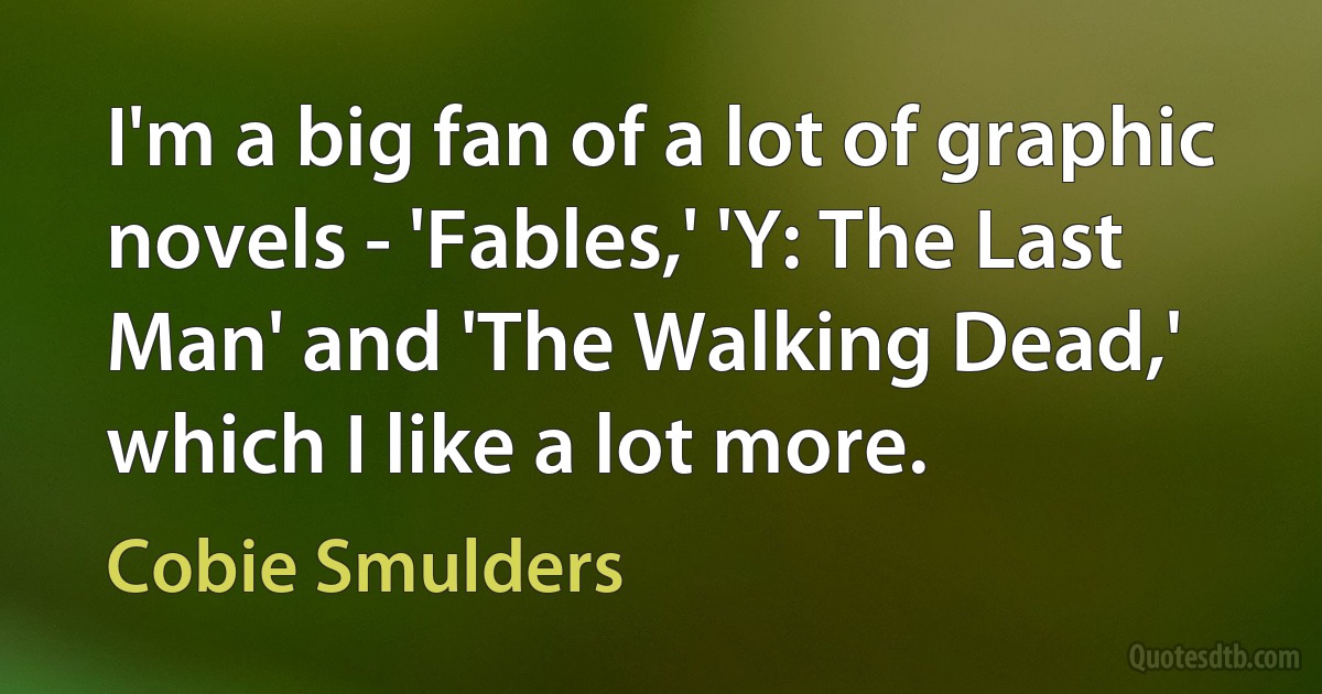 I'm a big fan of a lot of graphic novels - 'Fables,' 'Y: The Last Man' and 'The Walking Dead,' which I like a lot more. (Cobie Smulders)