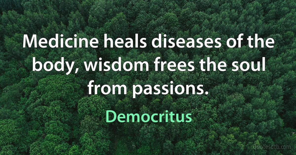 Medicine heals diseases of the body, wisdom frees the soul from passions. (Democritus)